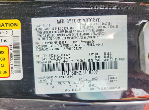 1FATP8UH2J5118309 2018 FORD MUSTANG Черный Вид подкапотного пространства