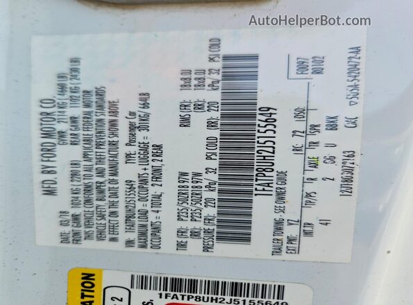 1FATP8UH2J5155649 2018 FORD MUSTANG White Շարժիչի բաժամունքի տեսք
