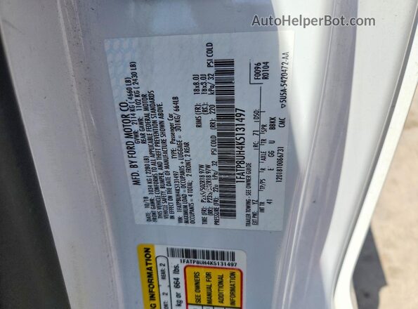 1FATP8UH4K5131497 2019 FORD MUSTANG White Вид підкапотного простору