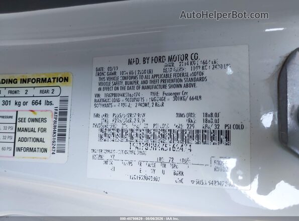 1FATP8UH4K5162474 2019 FORD MUSTANG White Вид підкапотного простору