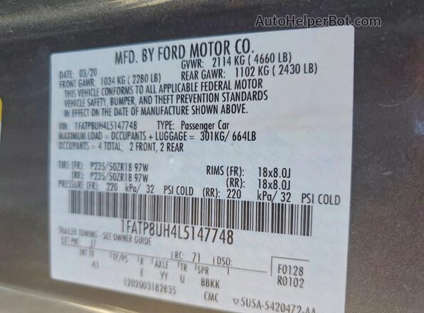 1FATP8UH4L5147748 2020 FORD MUSTANG Gray Engine compartment view