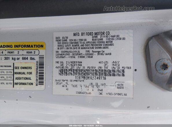 1FATP8UH5L5149136 2020 FORD MUSTANG White Engine compartment view