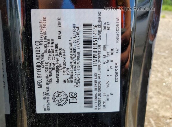 1FATP8UH5N5114146 2022 FORD MUSTANG Black VIN sticker view