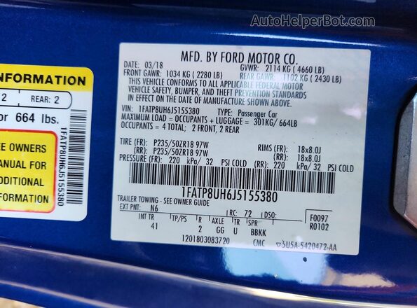 1FATP8UH6J5155380 2018 FORD MUSTANG Blue Engine compartment view