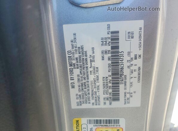 1FATP8UH6L5147315 2020 FORD MUSTANG Silver VIN sticker view