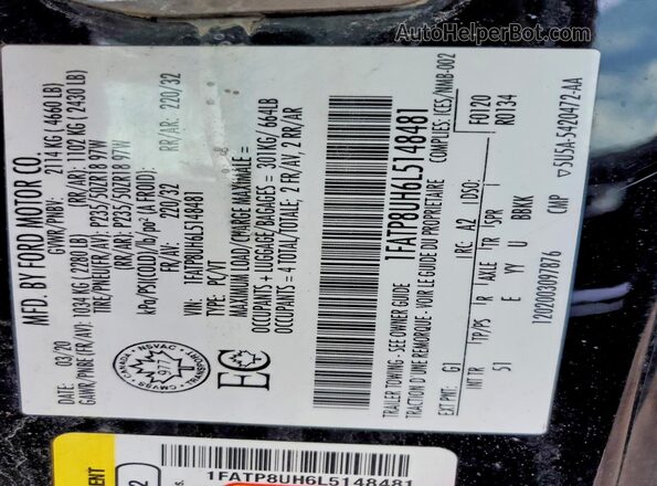 1FATP8UH6L5148481 2020 FORD MUSTANG Black Widok komory silnika