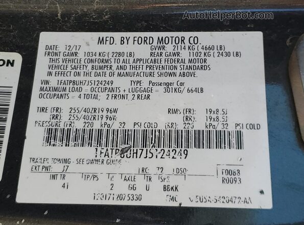 1FATP8UH7J5124249 2018 FORD MUSTANG Серый Вид подкапотного пространства