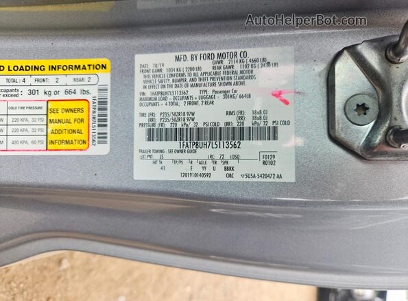 1FATP8UH7L5113562 2020 FORD MUSTANG Silver Вид підкапотного простору