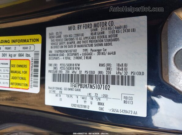 1FATP8UH7M5107102 2021 FORD MUSTANG Black Engine compartment view