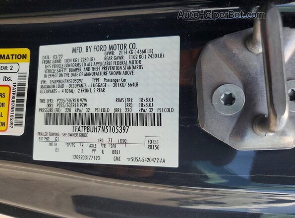 1FATP8UH7N5105397 2022 FORD MUSTANG Черный Вид подкапотного пространства
