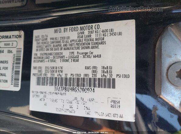 1FATP8UH8G5300024 2016 FORD MUSTANG Black Vista del compartimento del motor