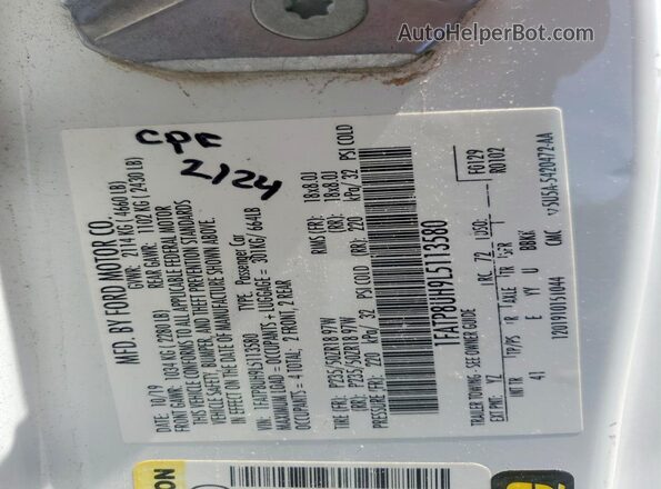 1FATP8UH9L5113580 2020 FORD MUSTANG Белый Вид подкапотного пространства