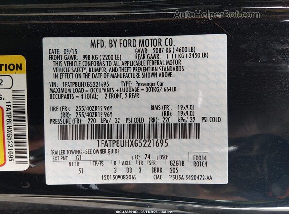 1FATP8UHXG5221695 2016 FORD MUSTANG Black Widok komory silnika
