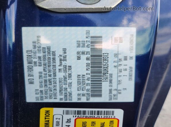 1FATP8UHXJ5139313 2018 FORD MUSTANG Blue Widok naklejki z numerem VIN