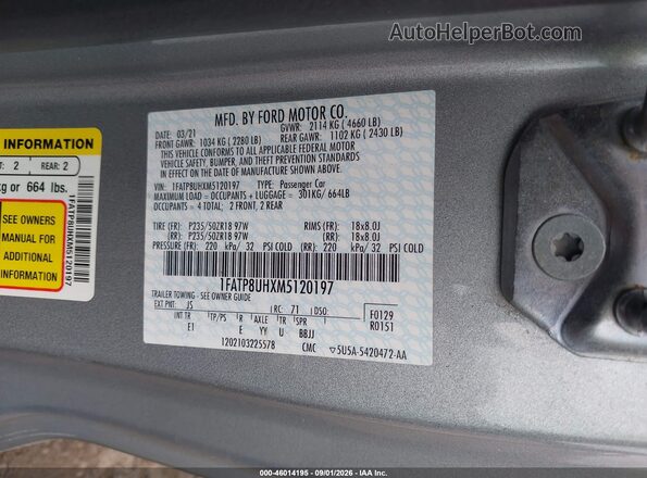 1FATP8UHXM5120197 2021 FORD MUSTANG Silver ძრავის განყოფილების ხედი