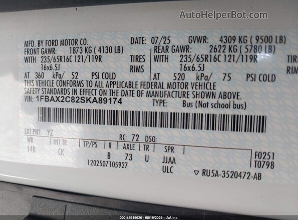 1FBAX2C82SKA89174 2025 FORD TRANSIT-350 White Вид підкапотного простору