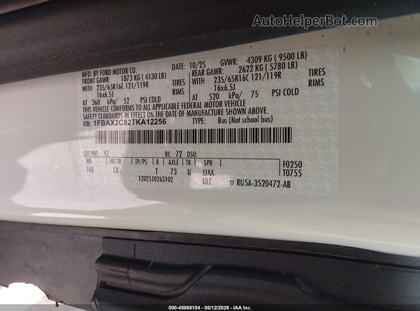 1FBAX2C82TKA12256 2026 FORD TRANSIT-350 Белый Вид подкапотного пространства