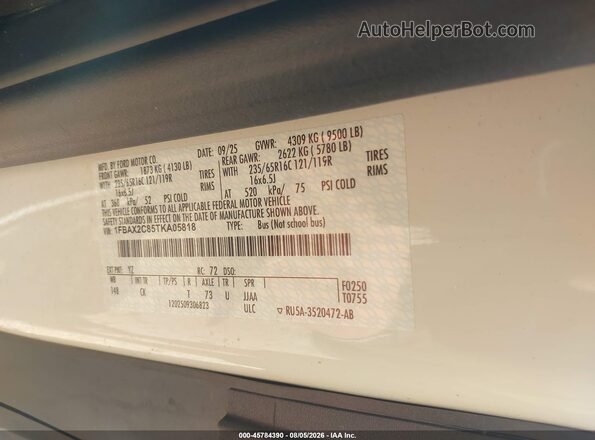 1FBAX2C85TKA05818 2026 FORD TRANSIT-350 White Вид підкапотного простору