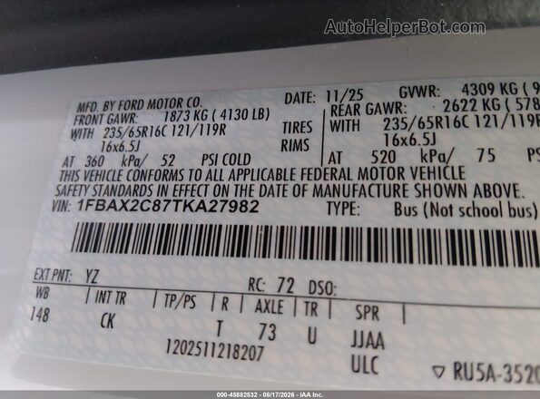 1FBAX2C87TKA27982 2026 FORD TRANSIT-350 White Вид підкапотного простору