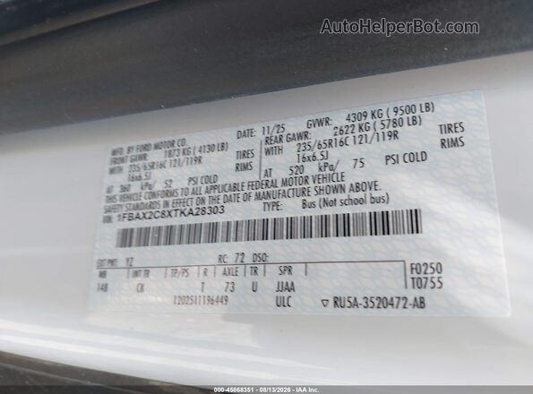 1FBAX2C8XTKA28303 2026 FORD TRANSIT-350 White Շարժիչի բաժամունքի տեսք