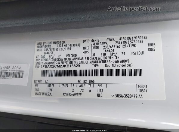 1FBAX2CM2JKB18829 2018 FORD TRANSIT-350 White Engine compartment view