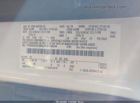 1FBAX2CM6JKB18834 2018 FORD TRANSIT-350 White Engine compartment view