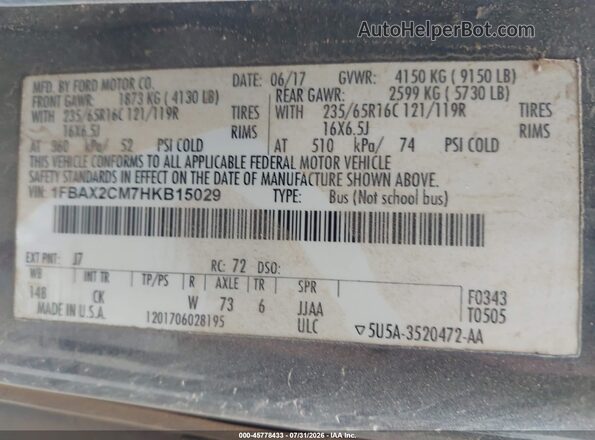 1FBAX2CM7HKB15029 2017 FORD TRANSIT-350 Gray Vista del compartimento del motor