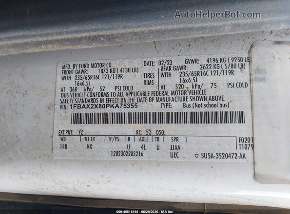 1FBAX2X80PKA75355 2023 FORD TRANSIT-350 White Widok komory silnika