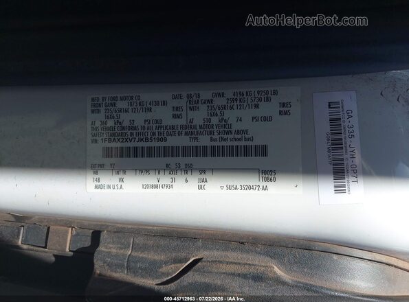 1FBAX2XV7JKB51909 2018 FORD TRANSIT-350 Белый Вид подкапотного пространства