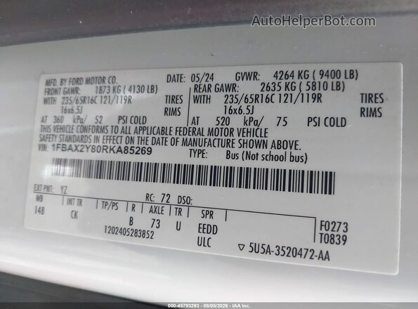 1FBAX2Y80RKA85269 2024 FORD TRANSIT-350 White Շարժիչի բաժամունքի տեսք