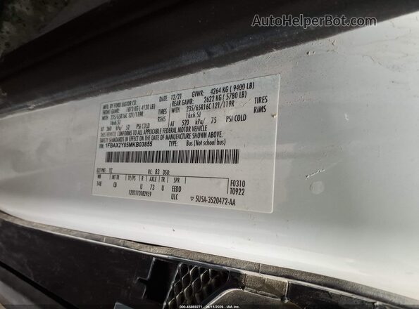 1FBAX2Y85MKB03855 2021 FORD TRANSIT-350 White Вид підкапотного простору