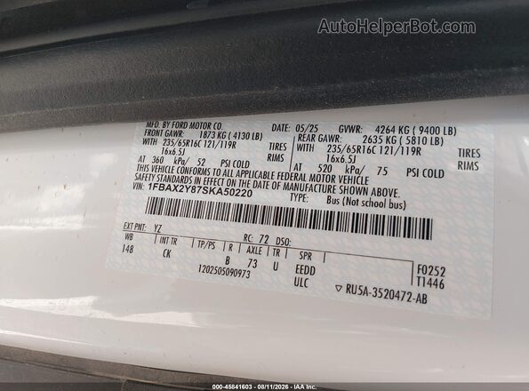 1FBAX2Y87SKA50220 2025 FORD TRANSIT-350 Белый Вид подкапотного пространства