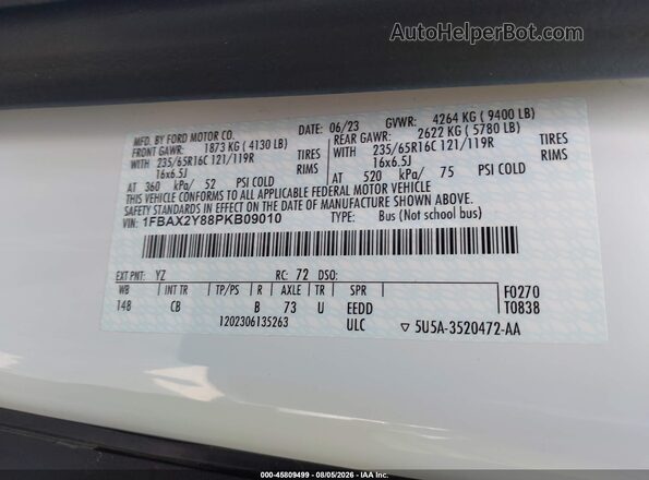 1FBAX2Y88PKB09010 2023 FORD TRANSIT-350 White Widok komory silnika