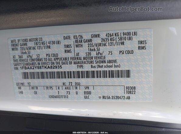 1FBAX2Y88TKA82935 2026 FORD TRANSIT-350 White Շարժիչի բաժամունքի տեսք