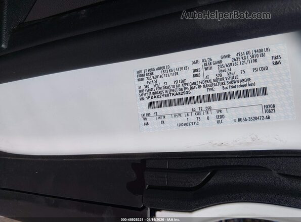 1FBAX2Y88TKA82935 2026 FORD TRANSIT-350 White Շարժիչի բաժամունքի տեսք