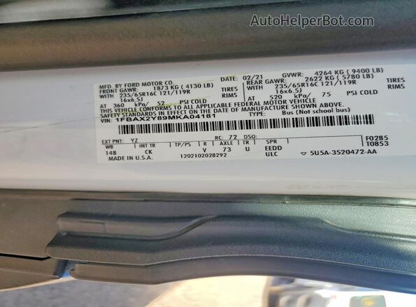 1FBAX2Y89MKA04181 2021 FORD TRANSIT White VIN sticker view
