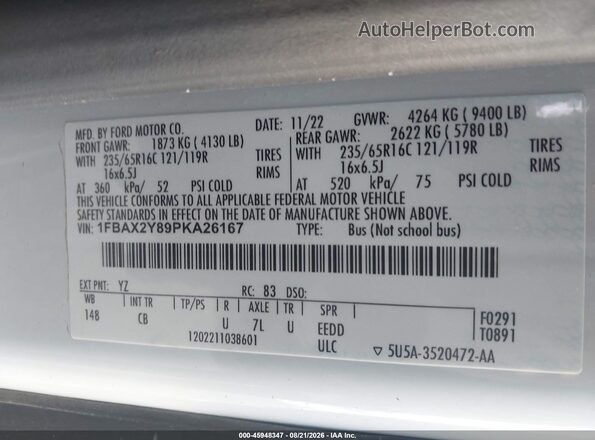 1FBAX2Y89PKA26167 2023 FORD TRANSIT-350 White Вид підкапотного простору