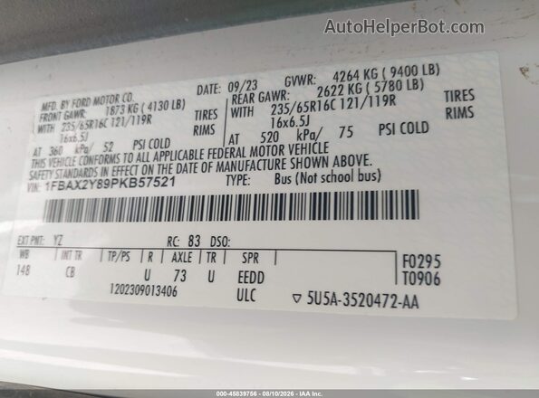 1FBAX2Y89PKB57521 2023 FORD TRANSIT-350 White Vista del compartimento del motor