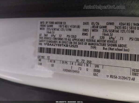 1FBAX2Y89TKB12525 2026 FORD TRANSIT-350 White Vista del compartimento del motor
