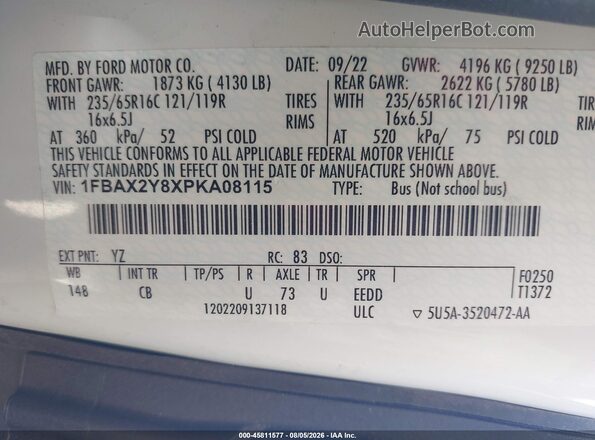 1FBAX2Y8XPKA08115 2023 FORD TRANSIT-350 White Widok komory silnika