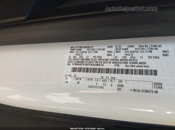 1FBAX2YG5TKA38012 2026 FORD TRANSIT-350 White Widok komory silnika