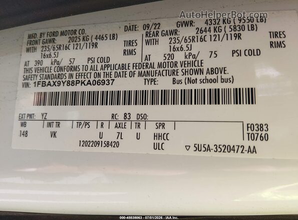 1FBAX9Y88PKA06937 2023 FORD TRANSIT-350 White Vista del compartimento del motor