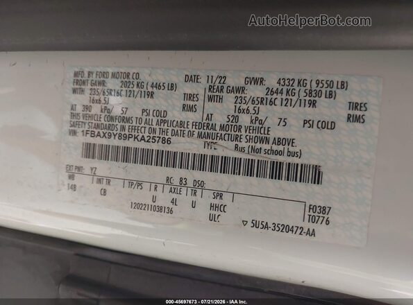 1FBAX9Y89PKA25786 2023 FORD TRANSIT-350 White Widok komory silnika