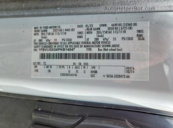 1FBVU5XG6PKB14047 2023 FORD TRANSIT White Սալոնի 360 աստիճան տեսք