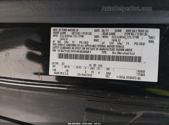 1FBZX2CM1HKB26661 2017 FORD TRANSIT-350 Черный Вид подкапотного пространства