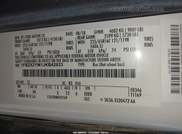 1FBZX2YM1JKB42633 2018 FORD TRANSIT-350 White Engine compartment view