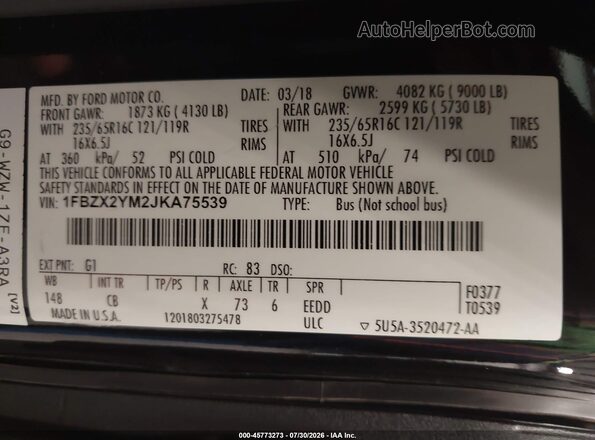 1FBZX2YM2JKA75539 2018 FORD TRANSIT-350 Black Widok komory silnika