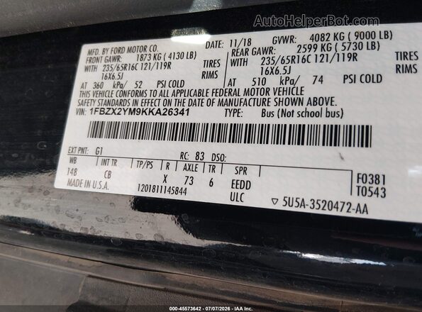 1FBZX2YM9KKA26341 2019 FORD TRANSIT-350 Black ძრავის განყოფილების ხედი