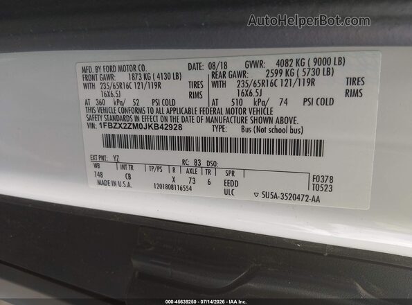 1FBZX2ZM0JKB42928 2018 FORD TRANSIT-350 White Вид підкапотного простору