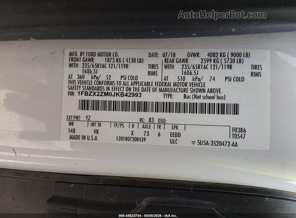 1FBZX2ZM0JKB42993 2018 FORD TRANSIT-350 Белый Вид подкапотного пространства